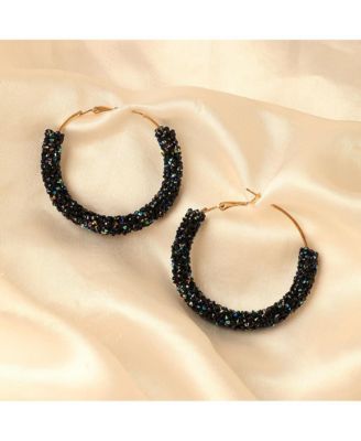 Women's Black  Stone Hoop Earrings