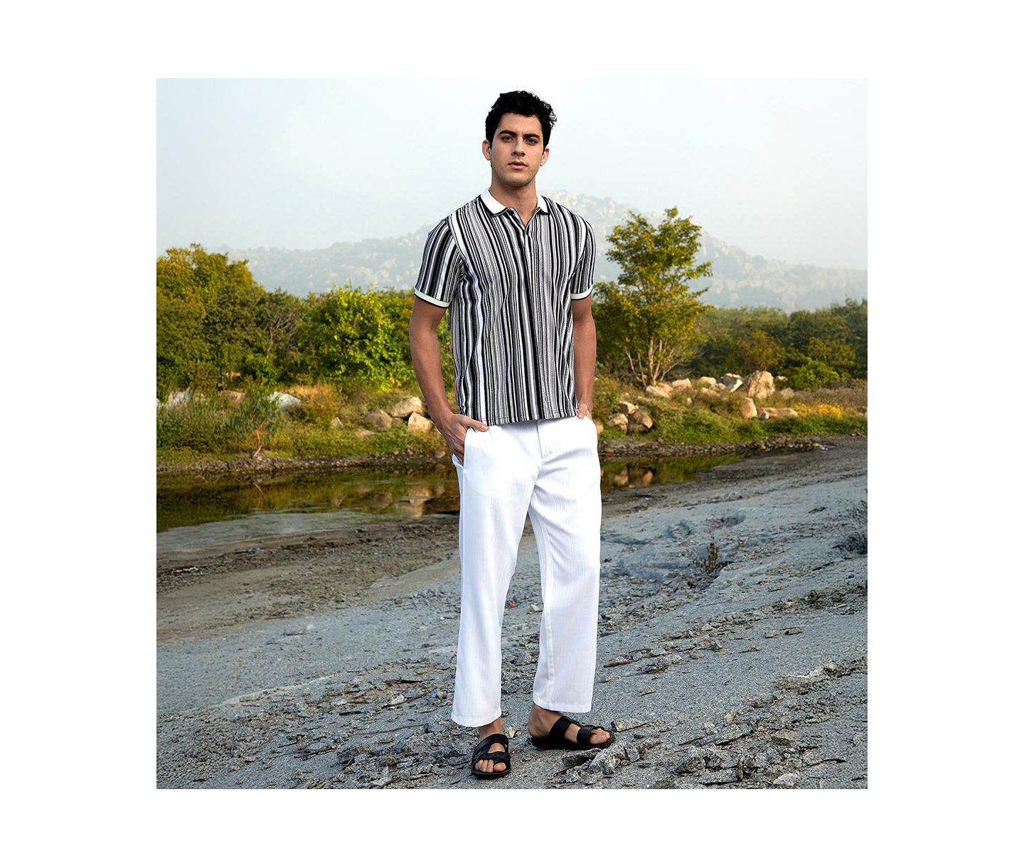 Мужская футболка Cahoot Campus Sutra Cream White and Midnight Black Multitrack Knit Polo, цвет: Чёрный — фото 6