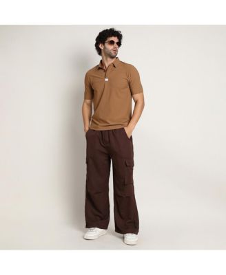 Men's Tan Brown Seamless Waffle Polo T-Shirt