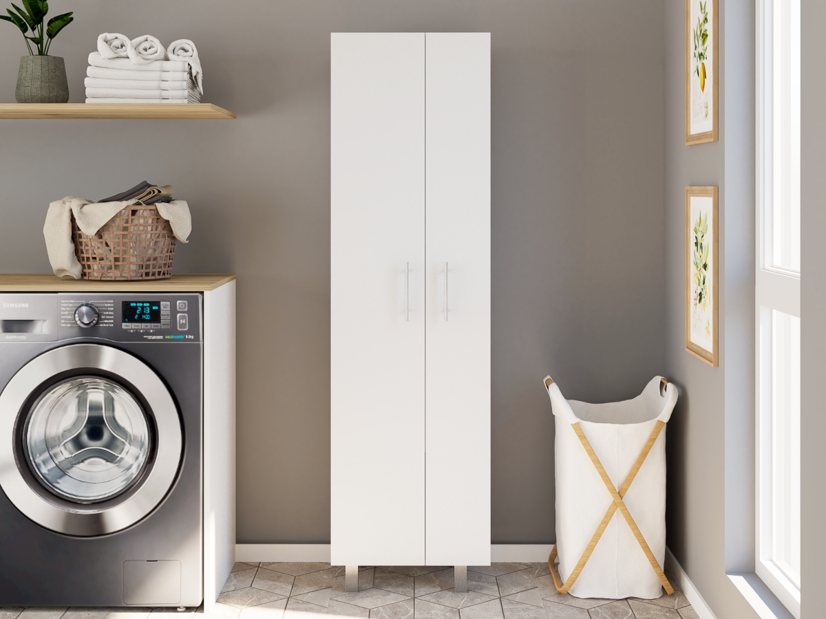 Bacoa Cleaning Cabinet, Five Shelves and Broom Hangers, Light Gray / White - Black / white