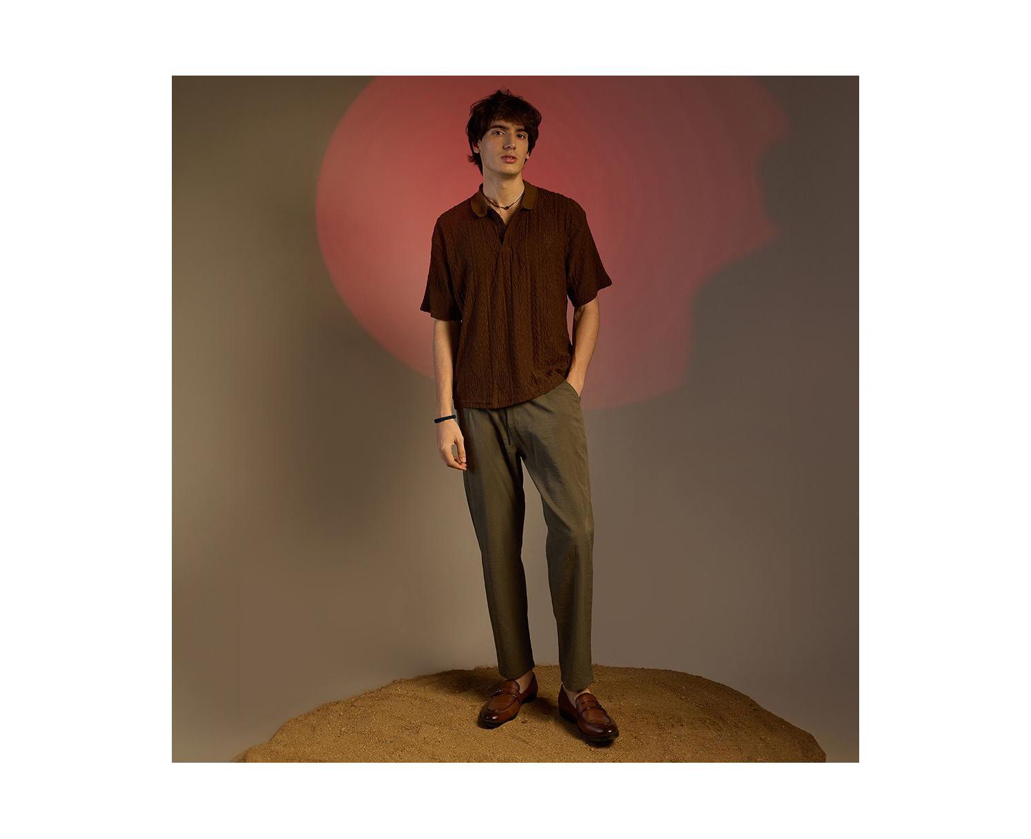 Men's Chocolate Brown Argyle Oversized T-Shirt