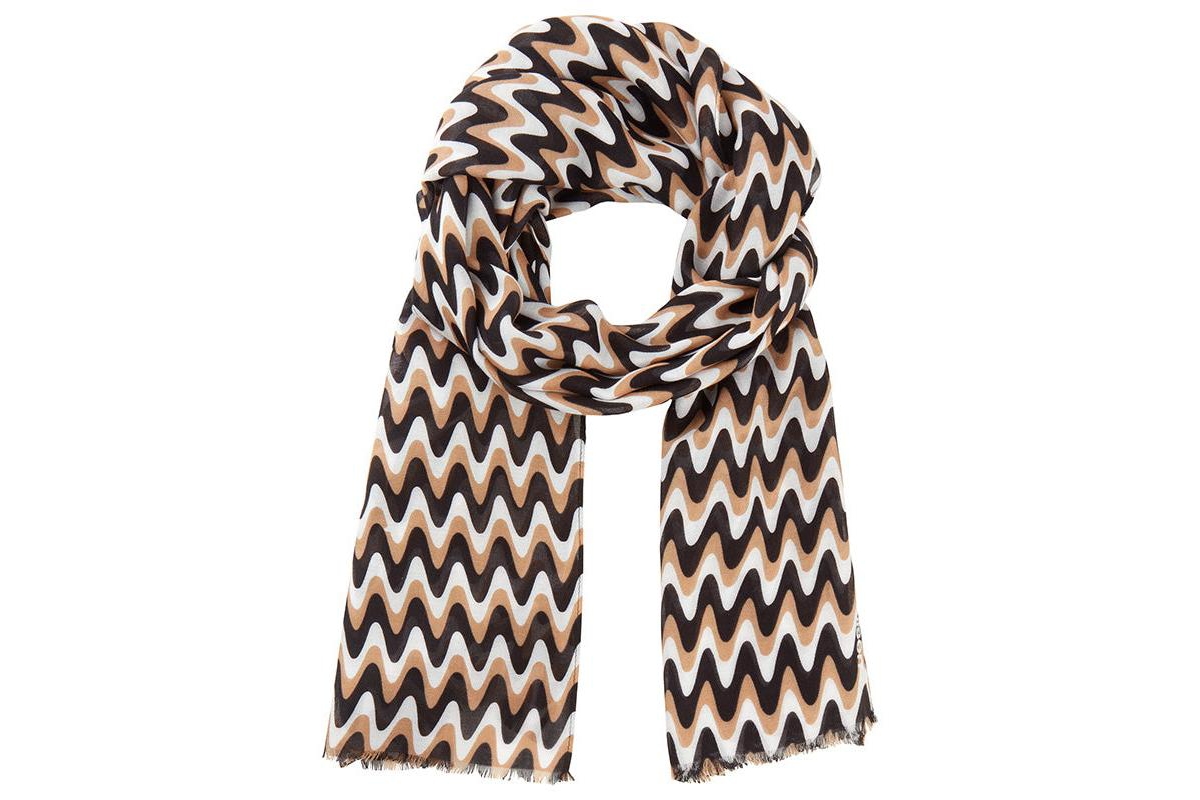 Waved Striped Scarf - Light cognac