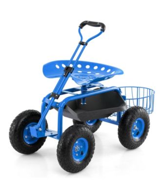 Heavy Duty Garden Cart with Tool Tray and 360 Swivel Seat