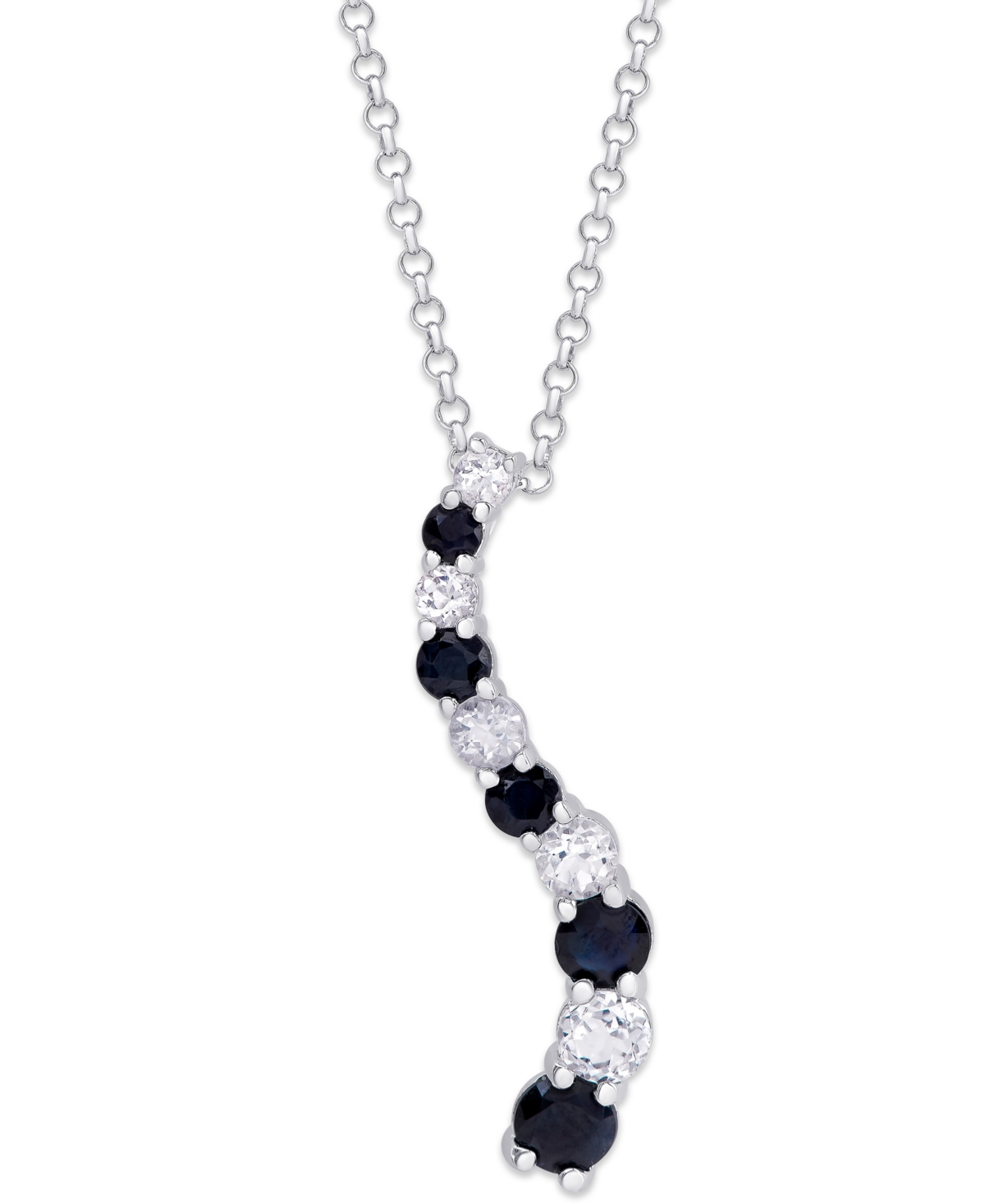 Sapphire (1 ct. t.w.) & Lab Grown White Sapphire (3/4 ct. t.w.) Journey 18" Pendant Necklace in Sterling Silver - Sapphire