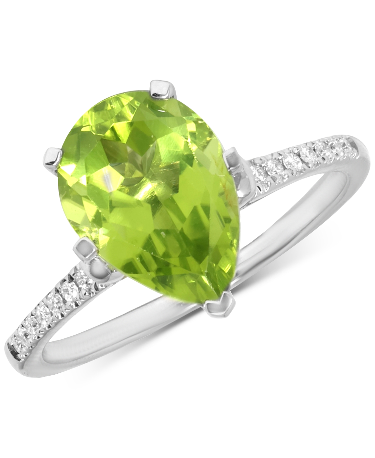 Peridot (1-3/4 ct. t.w.) & Diamond (1/10 ct. t.w.) Pear Ring in 14k White Gold - Peridot