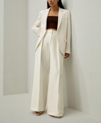 Women's Front-Pleated Silk-Linen Blend Trousers