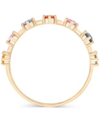 Lab Grown Multicolor Sapphire Thin Ring (5/8 ct. t.w.) in 14k Gold over Sterling Silver