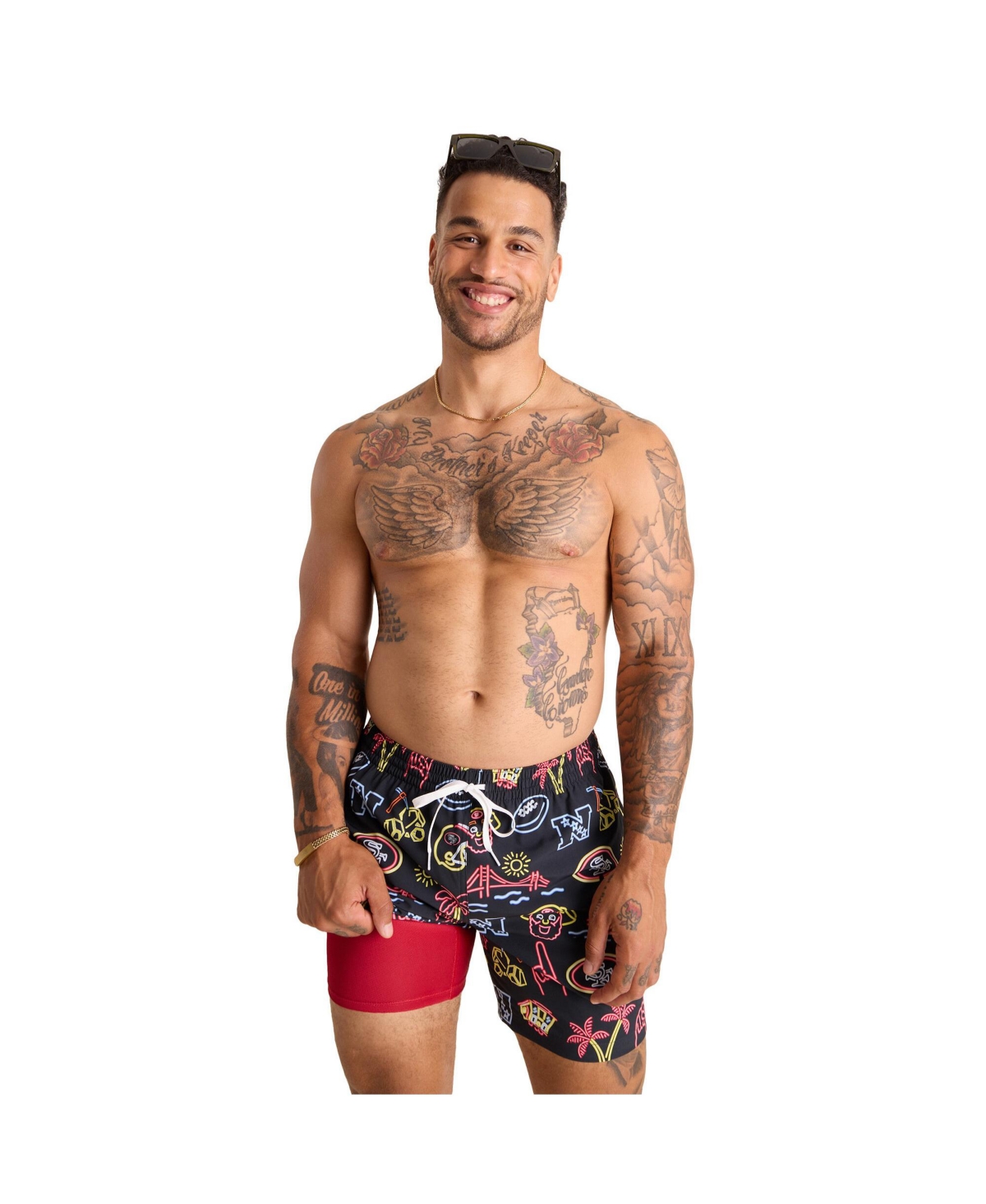 Men's 5.5" Black San Francisco 49ers The Neon Lined Classic Swim Trunks - Black