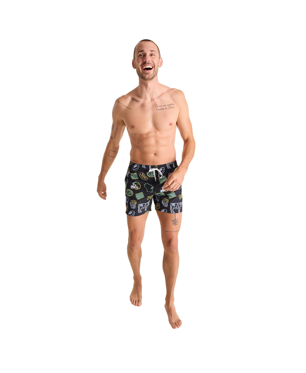Chubbies Men's 5.5" Black Green Bay Packers The Neon Lined Classic Swim Trunks In Black