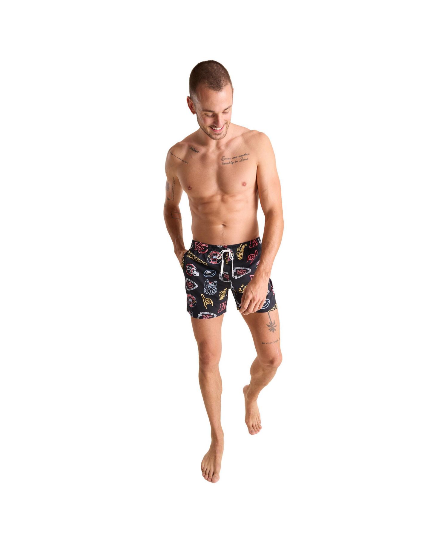 Men's 5.5" Black Kansas City Chiefs The Neon Lined Classic Swim Trunks