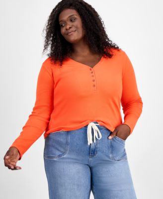 On 34th - Trendy Plus Size V-Neck Henley Shirt