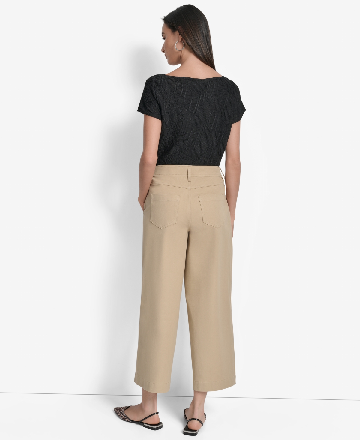 Dkny Button Pocket Crop Wide Leg Pants In Brown