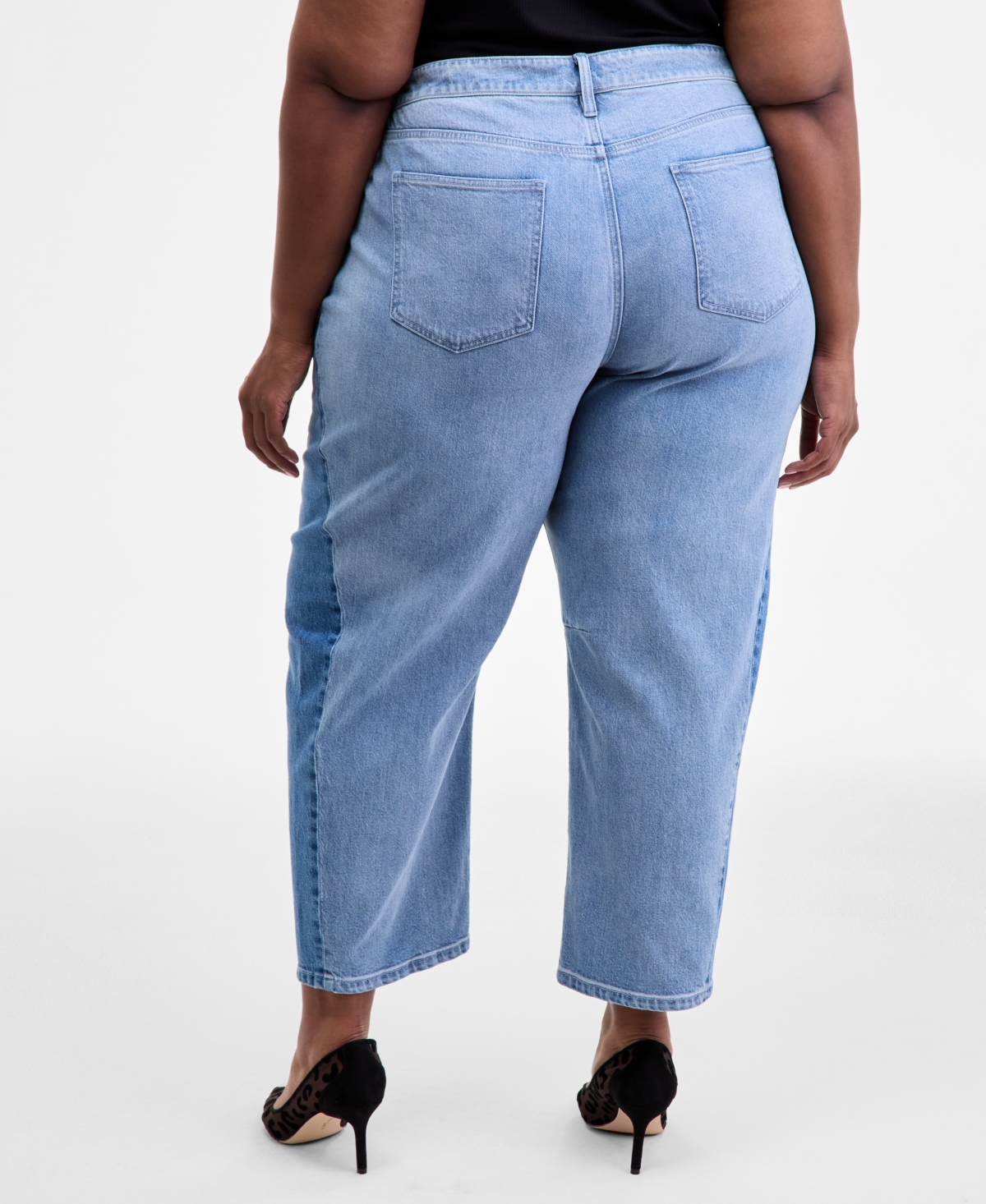 On 34th Trendy Plus Two-tone Cropped Barrel Jeans, Macy's Exclusive In Blue