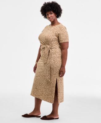 Trendy Plus Leopard-Print Tie-Waist Midi Dress, Macy's Exclusive