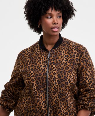 Trendy Plus Leopard-Print Bomber Jacket, Macy's Exclusive