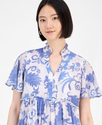 Women's Printed Short-Sleeve Shift Dress