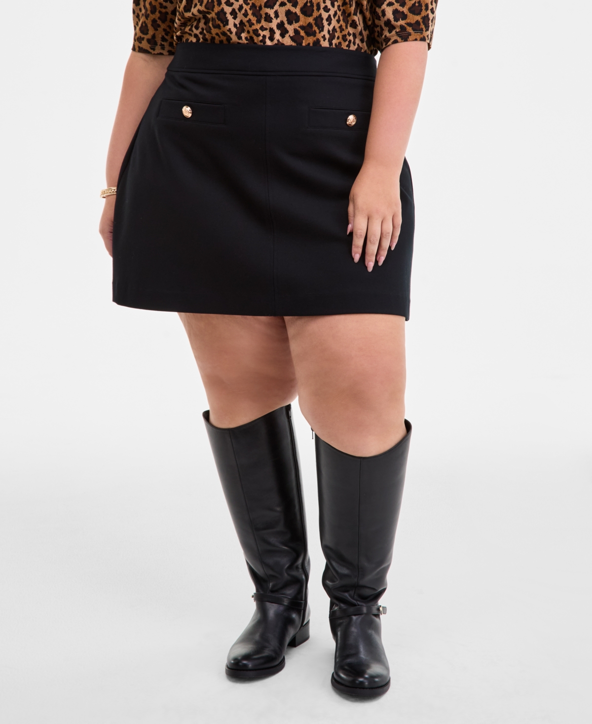 On 34th Trendy Plus Solid Ponte Mini Skirt, Macy's Exclusive In Black