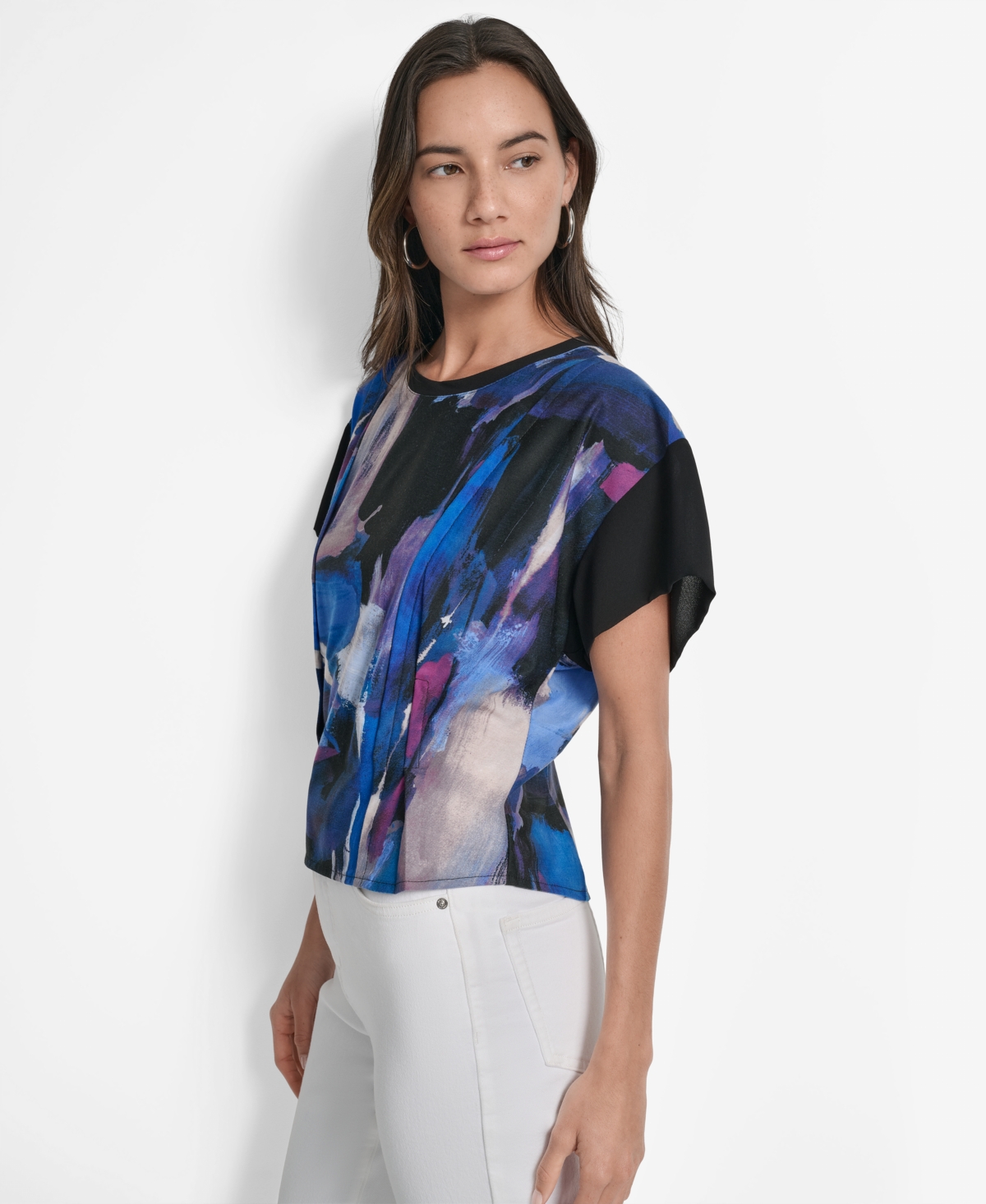 Dkny Women's Printed Chiffon-sleeve Blouse In Multi