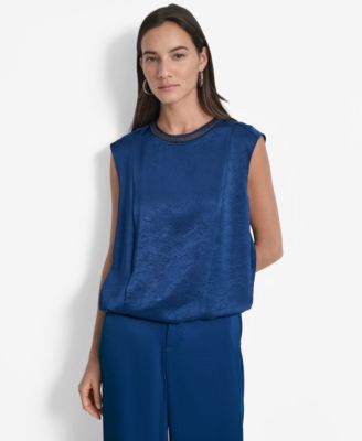 DKNY - Women's Crinkle-Texture Chain-Neck Top