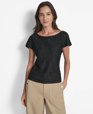 DKNY - Women's Textured Boat-Neck Short-Sleeve Top