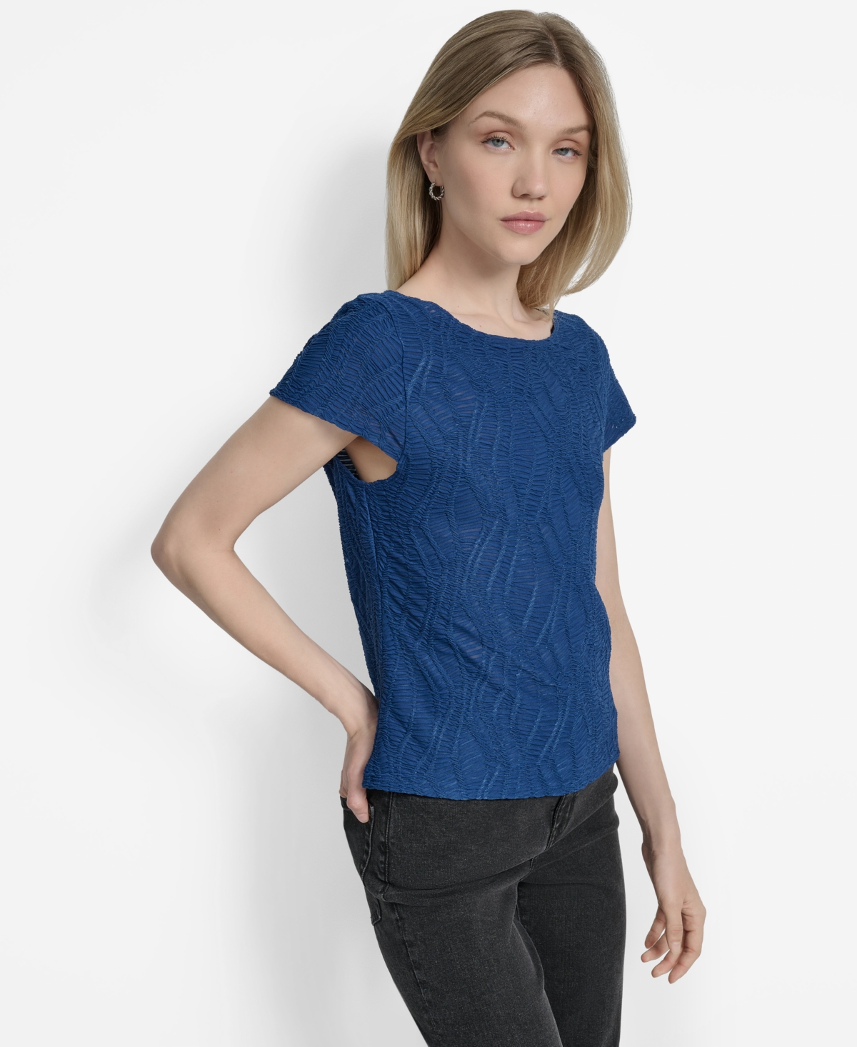 Dkny Texture Knit Top In Blue