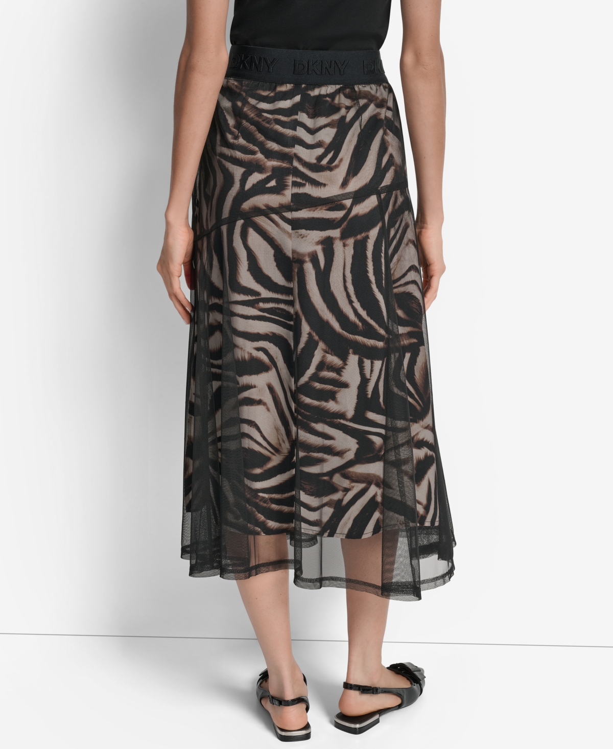 Dkny Zebra Stripe Layered Mesh A-line Skirt In Black