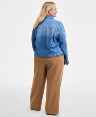 On 34th Trendy Plus Cotton Embellished Crewneck Tee Denim Trucker Jacket Pleat Front Wide Leg Pants Macys Ex