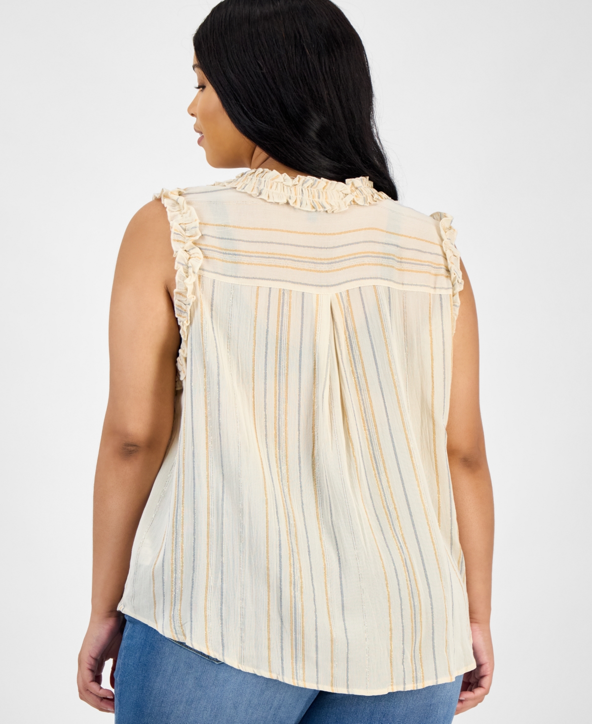 Democracy Trendy Plus Size Ruffled Sleeveless Top In Multi