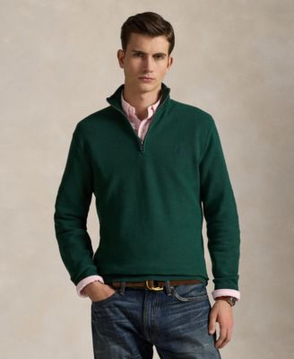 Men's Mesh-Knit Cotton Quarter-Zip Sweater
