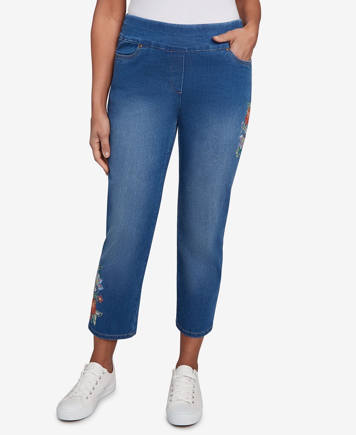 Women's El Paso Floral Vine Embroidered Denim Ankle Jeans - Medium Indigo