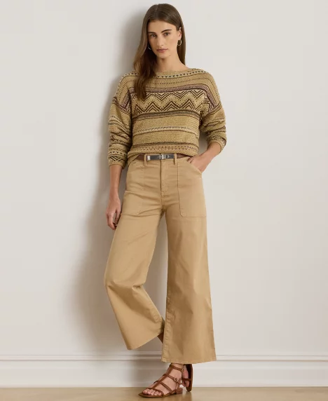 Petite Stretch Chino Wide-Leg Cropped Pants - Birch Tan