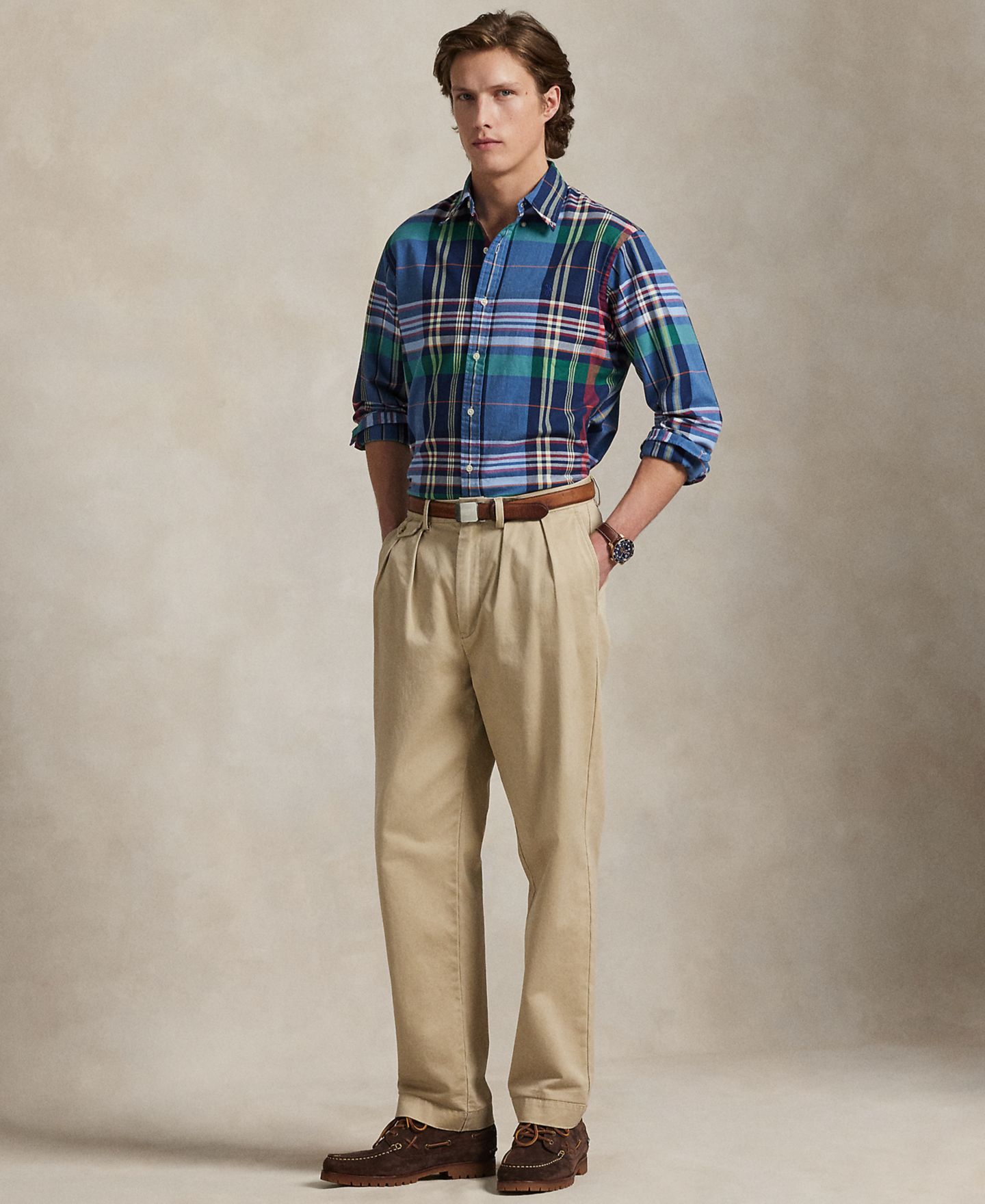 Мужская рубашка Polo Ralph Lauren Classic-Fit Plaid Oxford, цвет: Синий красный разноцветный — фото 1