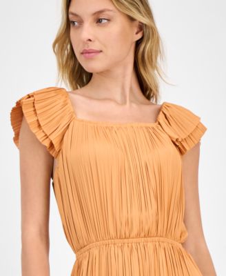 Women's Flutter-Sleeve Elastic-Waist Tiered Midi Dress