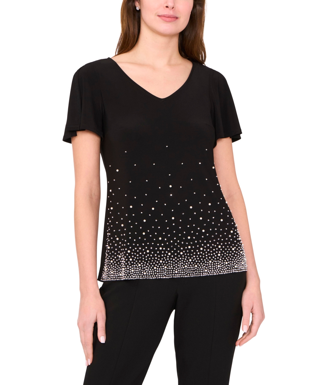 Women's V-Neck Short-Sleeve Top - Black
