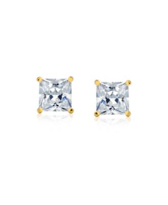 Clear Square Princess Cut Cubic Zirconia Solitaire Stud Earrings CZ Secure Screw Back Black Gold Plated .925 Sterling Silver