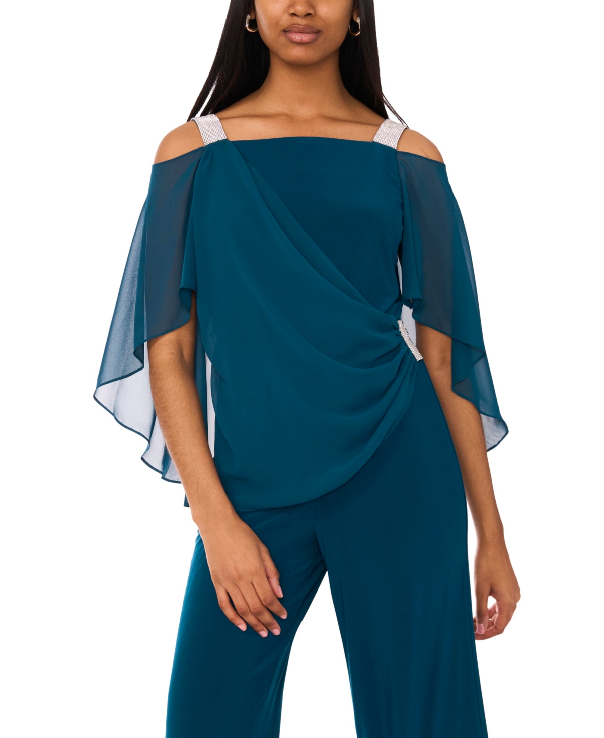 Side-Draped Cold-Shoulder Jumpsuit - Neo Emerald