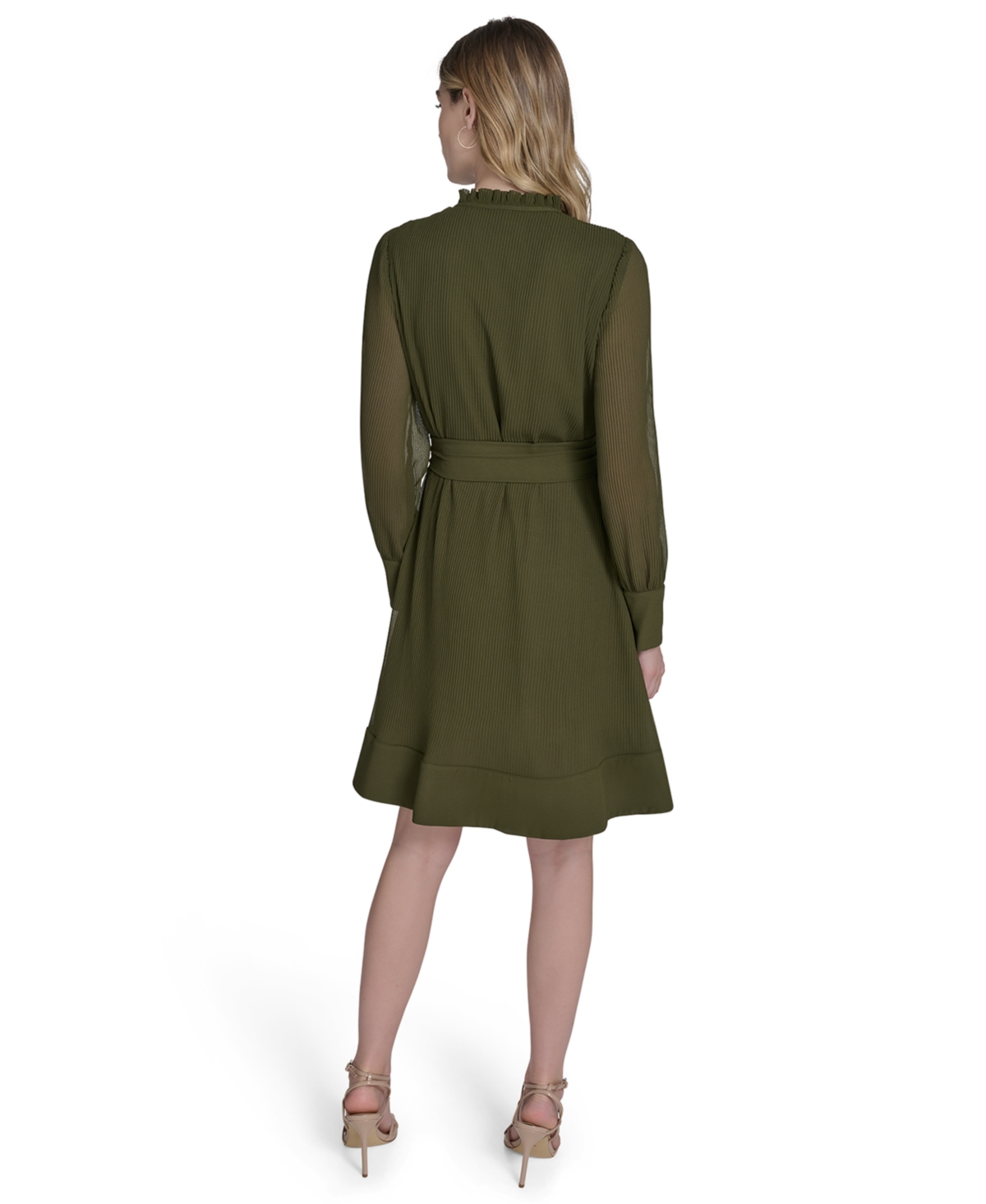 Eliza J Petite Pleated Chiffon V-neck Dress In Green