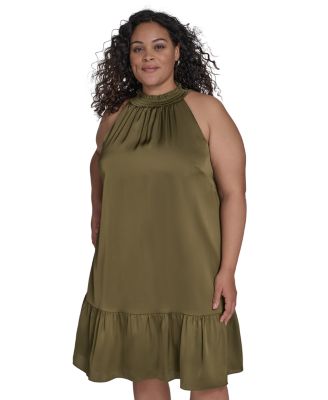 Plus Size Satin Mock-Neck A-Line Dress