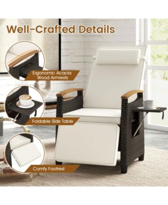 Patio Rattan Lounge Chair PE Wicker Recliner Chair w/ Adjustable Backrest & Footrest