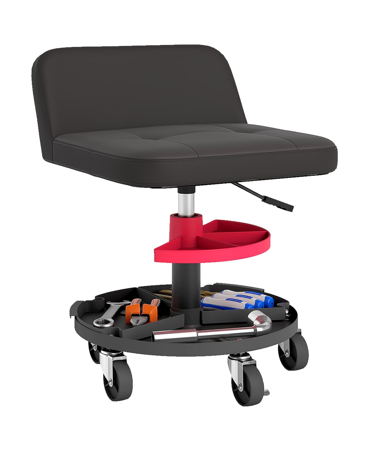 Rolling Mechanic Stool, 300 Lbs. Capacity Garage Stool, - Black