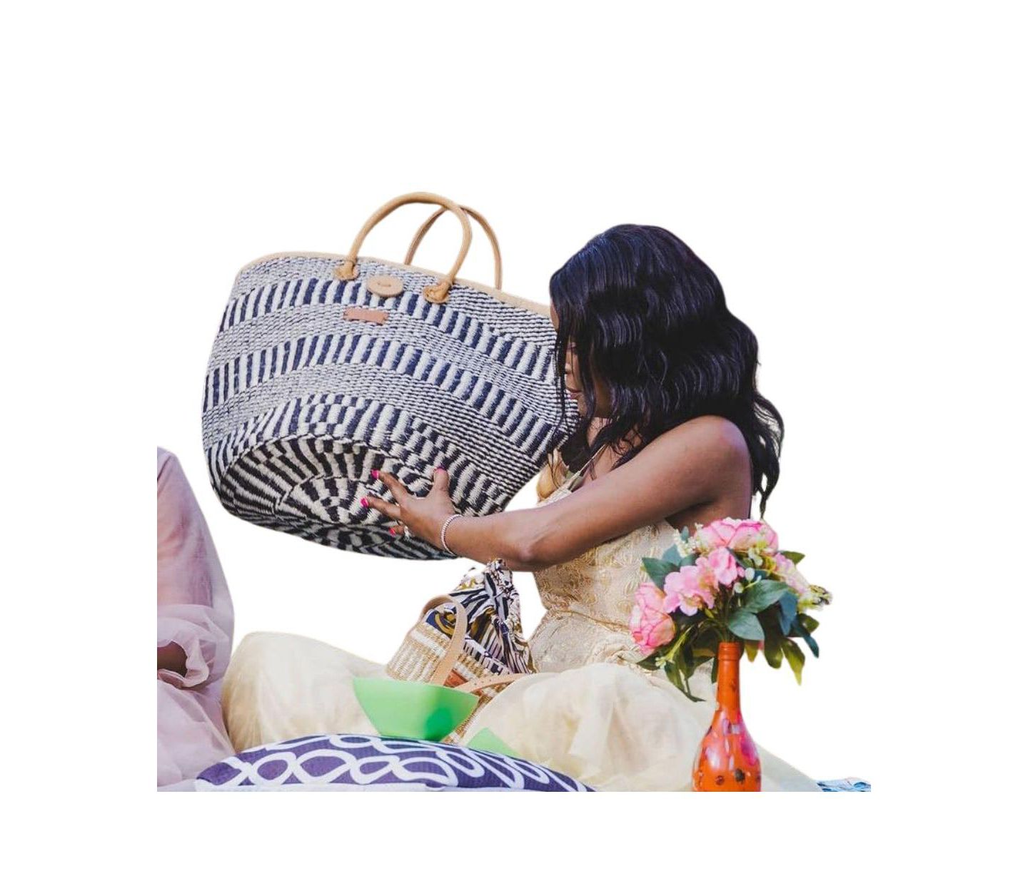 Женская сумка SAWA SAWA Balance Stripes Handwoven Beach Straw Tote Basket, цвет: Чёрный / Белый — фото 3