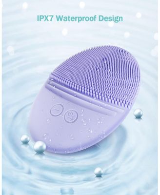 Rechargeable Facial Cleansing Brush, Soft Silicone Waterproof Sonic Vibrating Face Cleaning Brush Compatible with Face Cleansers, 5 Speeds, Violet