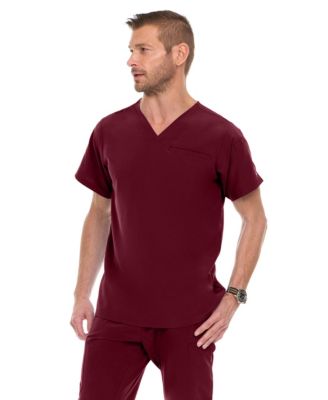 Men's Men Scrubs Set - Stretch V-Neck Scrub Top with 7-Pocket Pants Workwear Wine Large