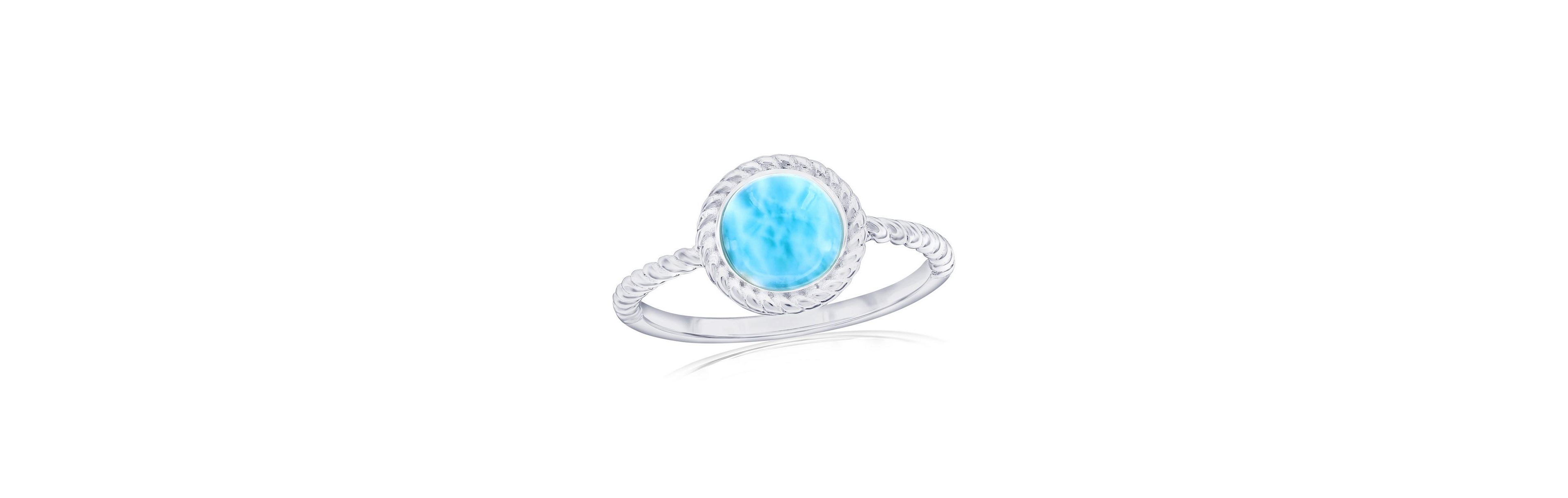 Sterling Silver, Round Larimar Rope Design Ring
