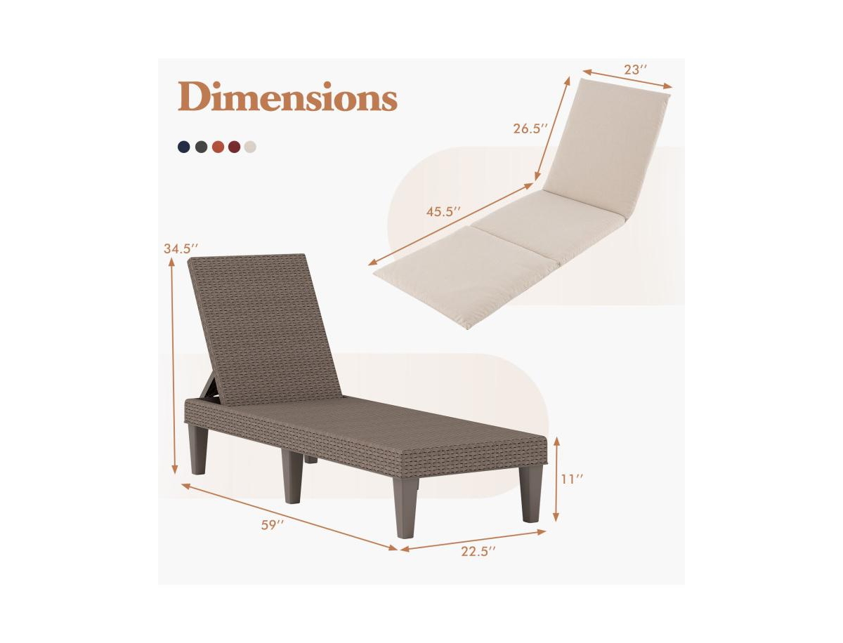 Patio Lounge Outdoor Recliner Chair with Cushion 3-Position Adjustable Backrest