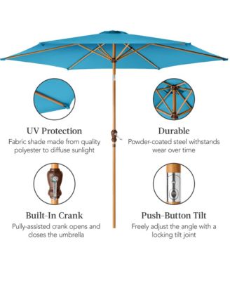 10ft Outdoor Woodgrain Pattern Steel Market Patio Umbrella w/ Crank, Tilt