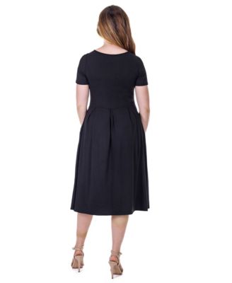 Petite Midi Dress with Short Sleeves and Pocket Detail