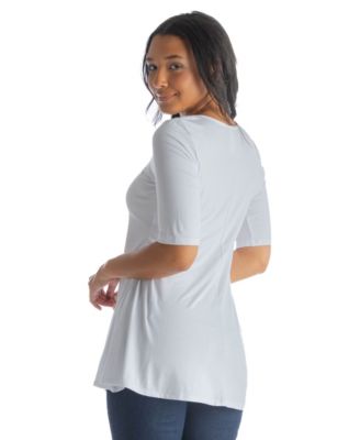 Petite Elbow Sleeve Swing Crew Neck Tunic Top