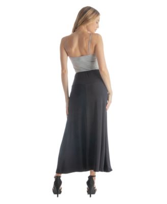 Petite Elastic Waist Solid Color Maxi Skirt