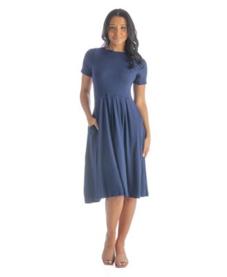 Petite Midi Dress with Short Sleeves and Pocket Detail